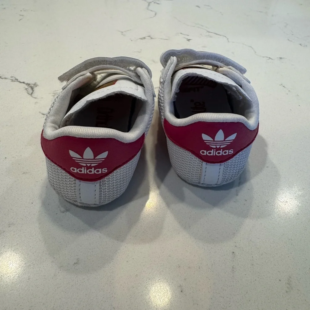 Adidas Superstar crib shoe white and pink size 1K